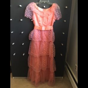 Vintage 70’s Maxi Dress Satin Organza Peach/Coral